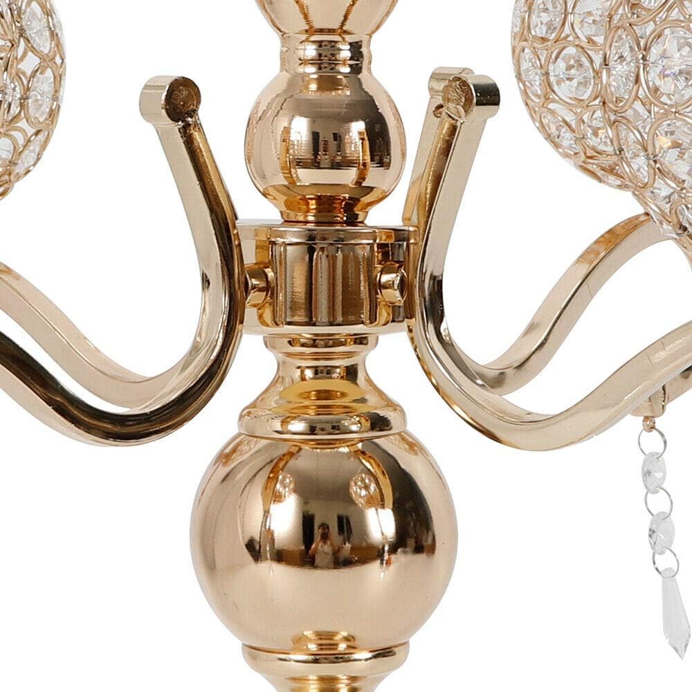 5-Arm Silver Crystal Candelabra Candle Holder Tall Floor Candle Holder with Clear Crystal Pendant Candelabras