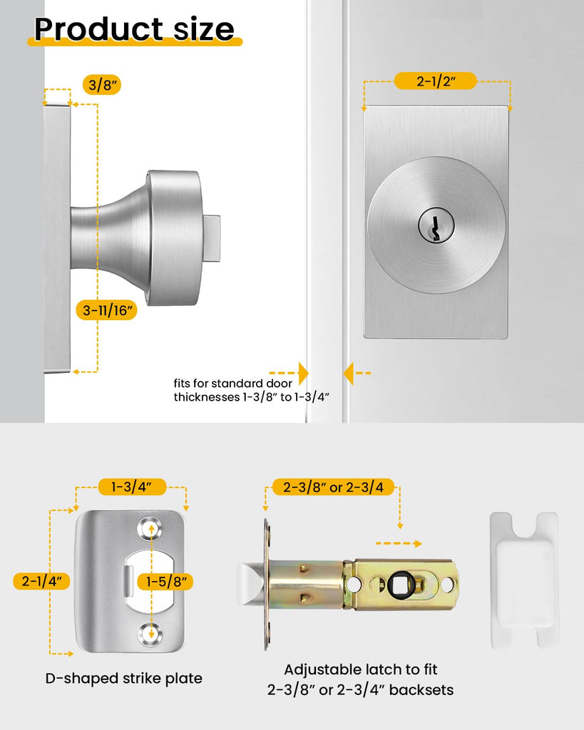 Brushed Nickel Entry Door Knob Exterior with Lock and Key 1 Pack