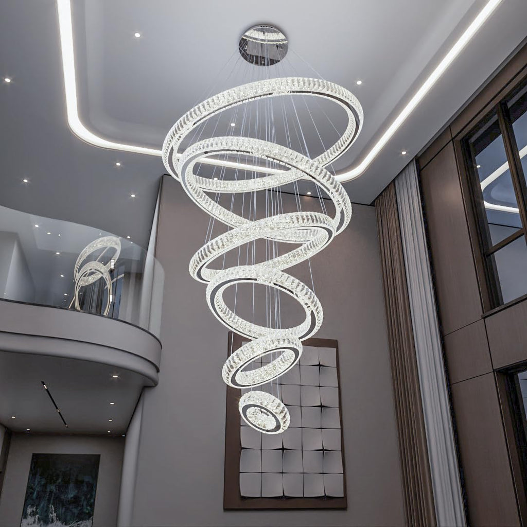 Modern Chandelier 8"+16"+24"+32"+40"+47" 6 Rings Crystal LED Dimmable Lighting Foyer Entryway High Ceiling Living