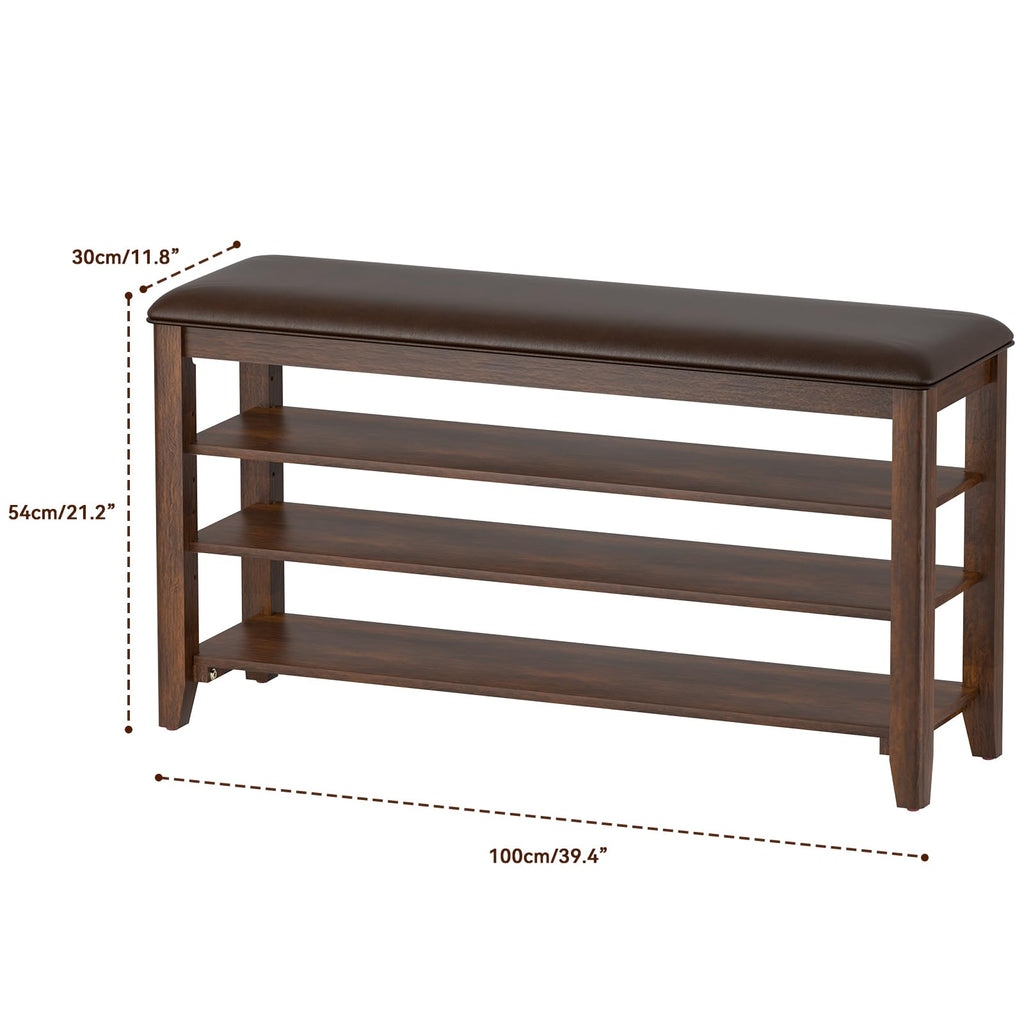 Shoe Rack Bench, 3 Tier Adjustable Shelves Wood 39.4''