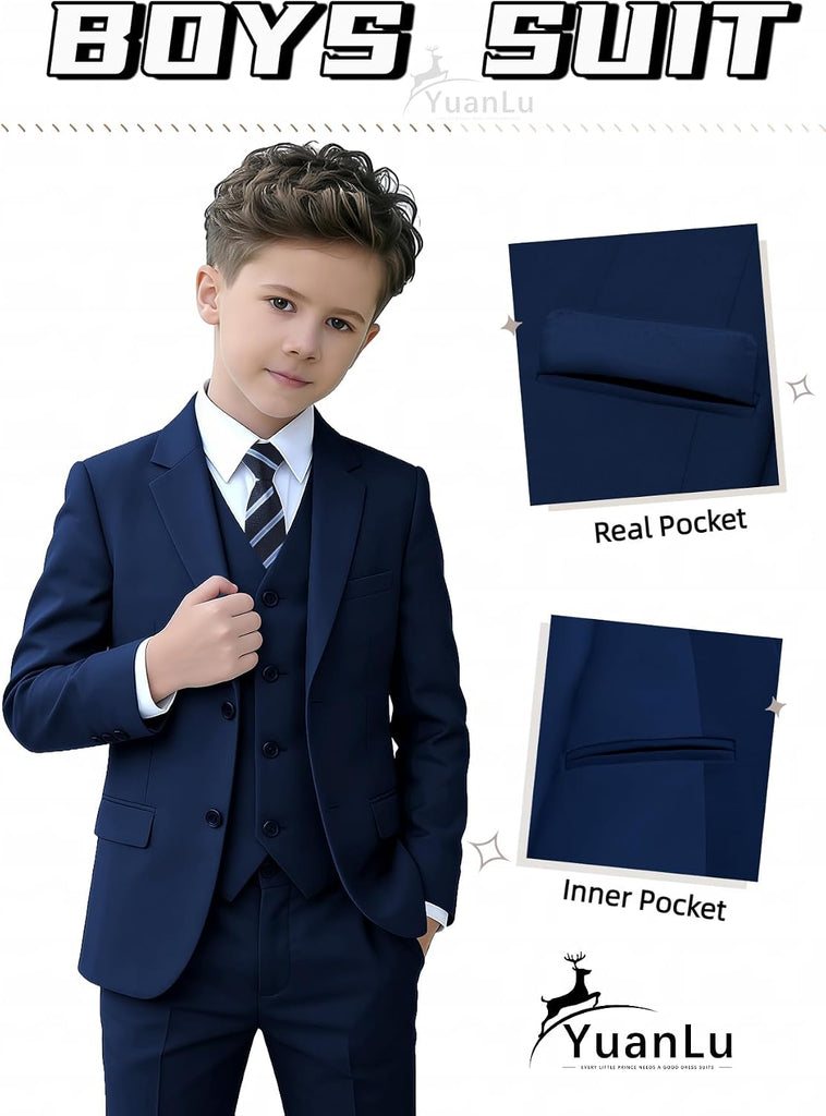 Boys Slim Fit Suits Kids Tuxedo Ring Bearer Outfit,Adjustable Waist