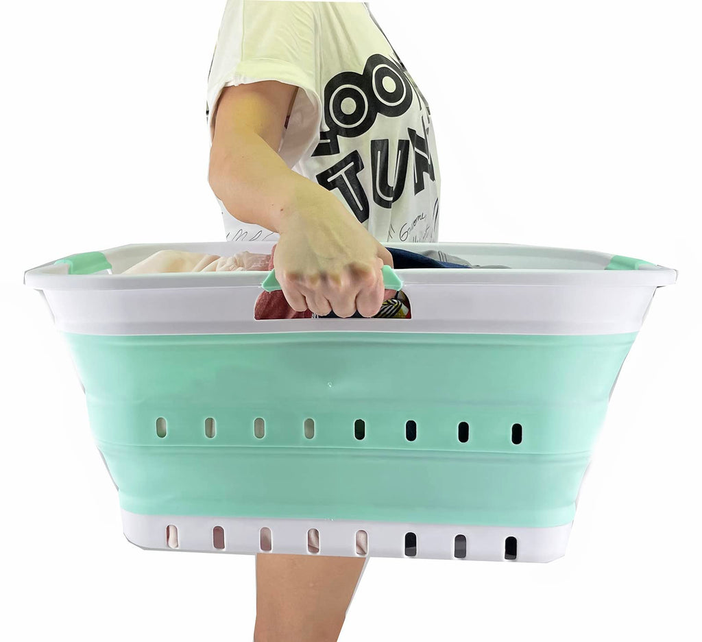 42L (11 gallon) Collapsible Plastic Laundry Basket - Foldable Pop Up Storage Container/Organizer - Portable Washing