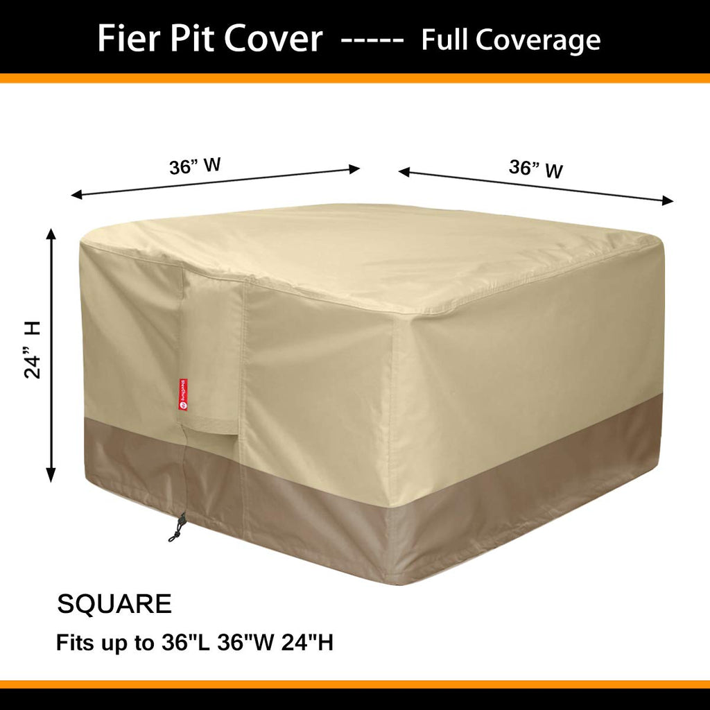 Gas Fire Pit Cover Square, Waterproof 600D, 36"L x 36"W x 24"H