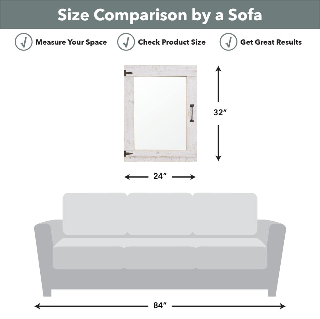 Cottage Door Wall Mirror, 32"H x 24"W, Rustic White