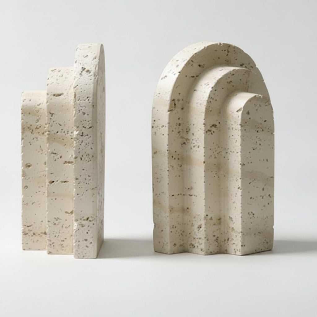Resin Bookend Decorative Arch Bookend Sculptural Imitation Travertine Book Stopper for Readers, Bookshelf, Desk