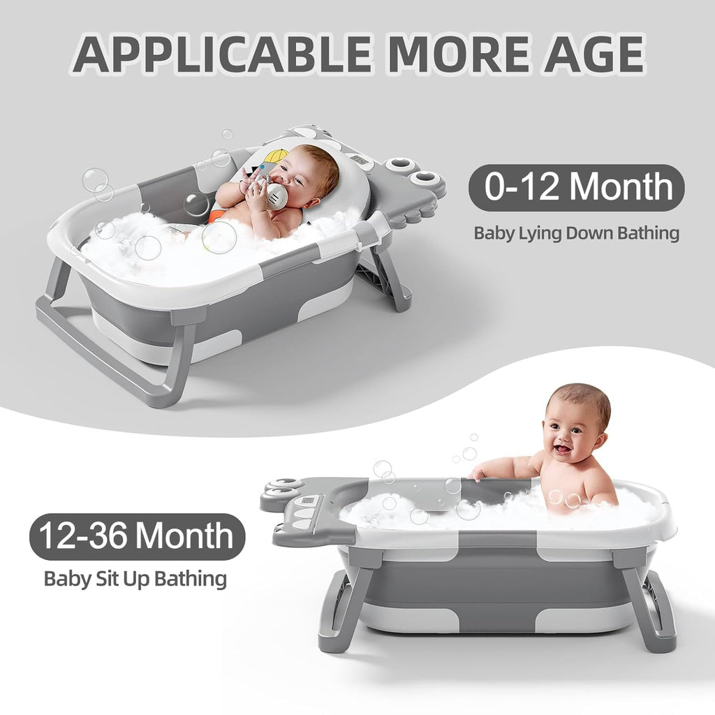 Collapsible Baby Bathtub, Baby Bath Tub with Soft Cushion & Real-Time Thermometer, Baby Bathtub Infant to Toddler Tub