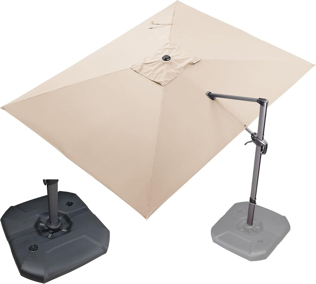 9' X 11.5' Patio Umbrella with Base Outdoor Cantilever Rectangle Umbrella Offset Umbrella with 360-degree Rotation Pool