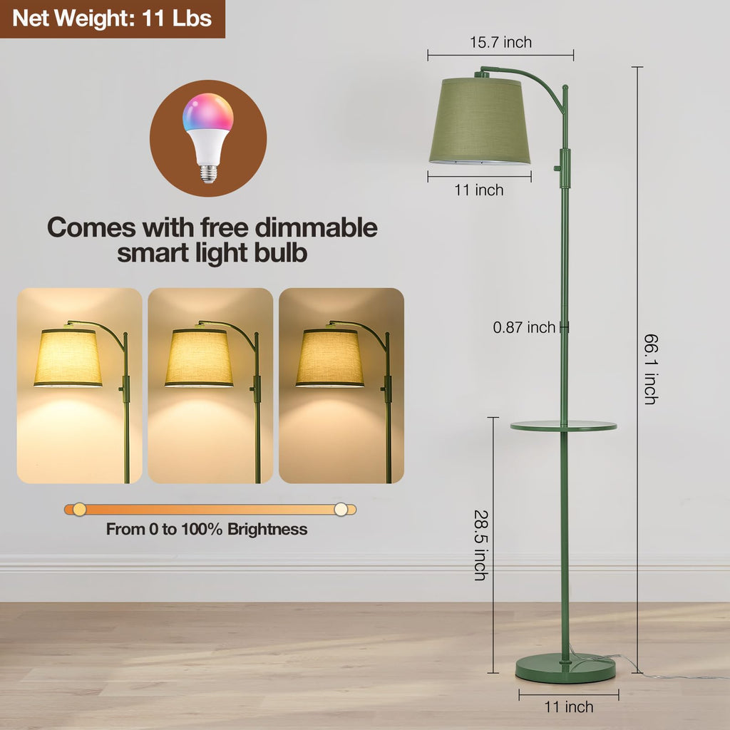 Smart Floor Lamp with Side Table, Alexa & Google Assistant