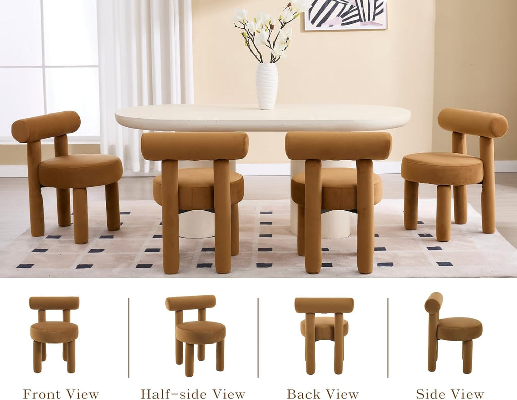 Velvet Upholstered Dining Chairs Set of 2, Modern Dining Room Chairs with Back, Round Kitchen Chairs