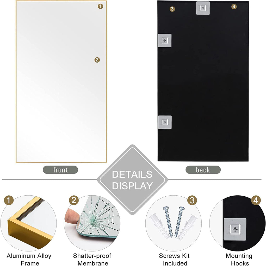 47"x22" Wall Mirror Full Length Mirror Full Body Mirror Bathroom Mirror Wall Decor Gold Mirror Body Mirror Boho