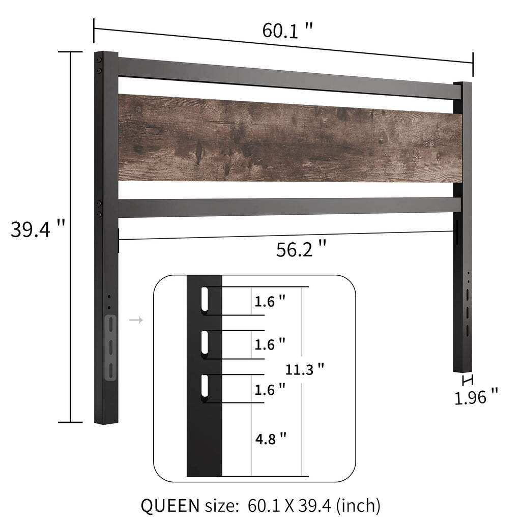 Headboard Only Wooden Headboard with Metal Slats Rustic Headboard