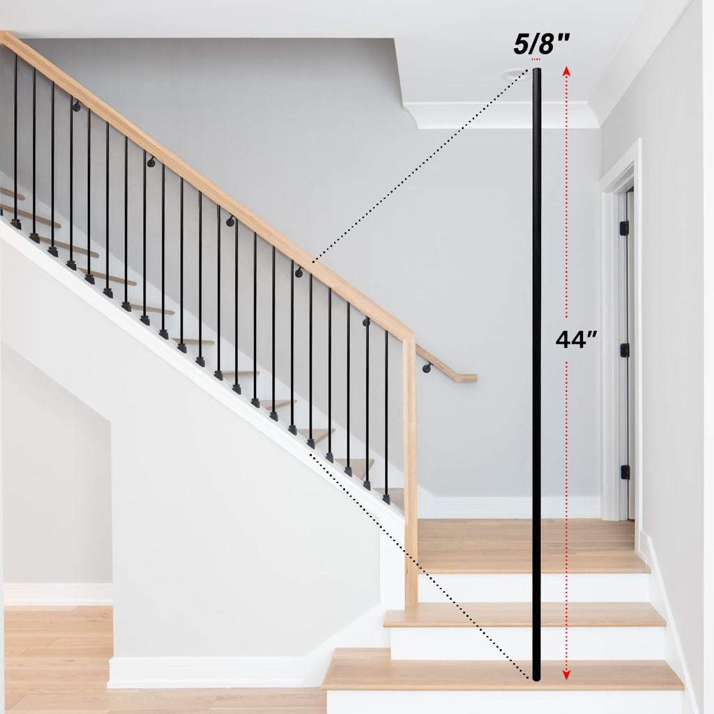 5/8" Round Iron Stair Balusters - 44" Metal Stair Spindles for Indoor Stair Railing & Banister, Hollow, Satin Black