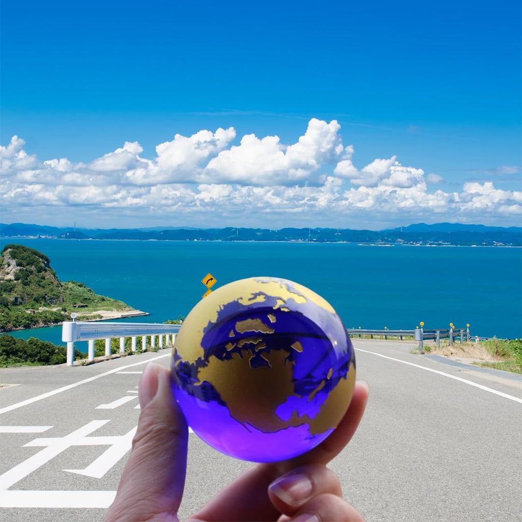 Crystal Glass Marbles earth globe world map Quartz Crystals Sphere terrarium Desk Ornaments nautical home decor (Gold