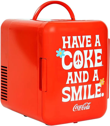 Mini Fridge, 6-Can Portable AC/DC Thermoelectric Cooler & Warmer, Compact Dorm Fridge for Skincare, Office Desk, Car