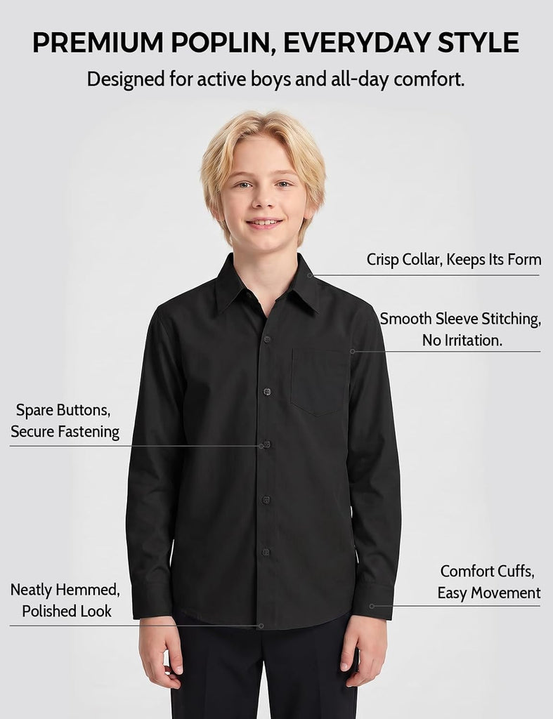 Boys Long Sleeve Stretch Button Down Dress Shirt, Regular/Husky