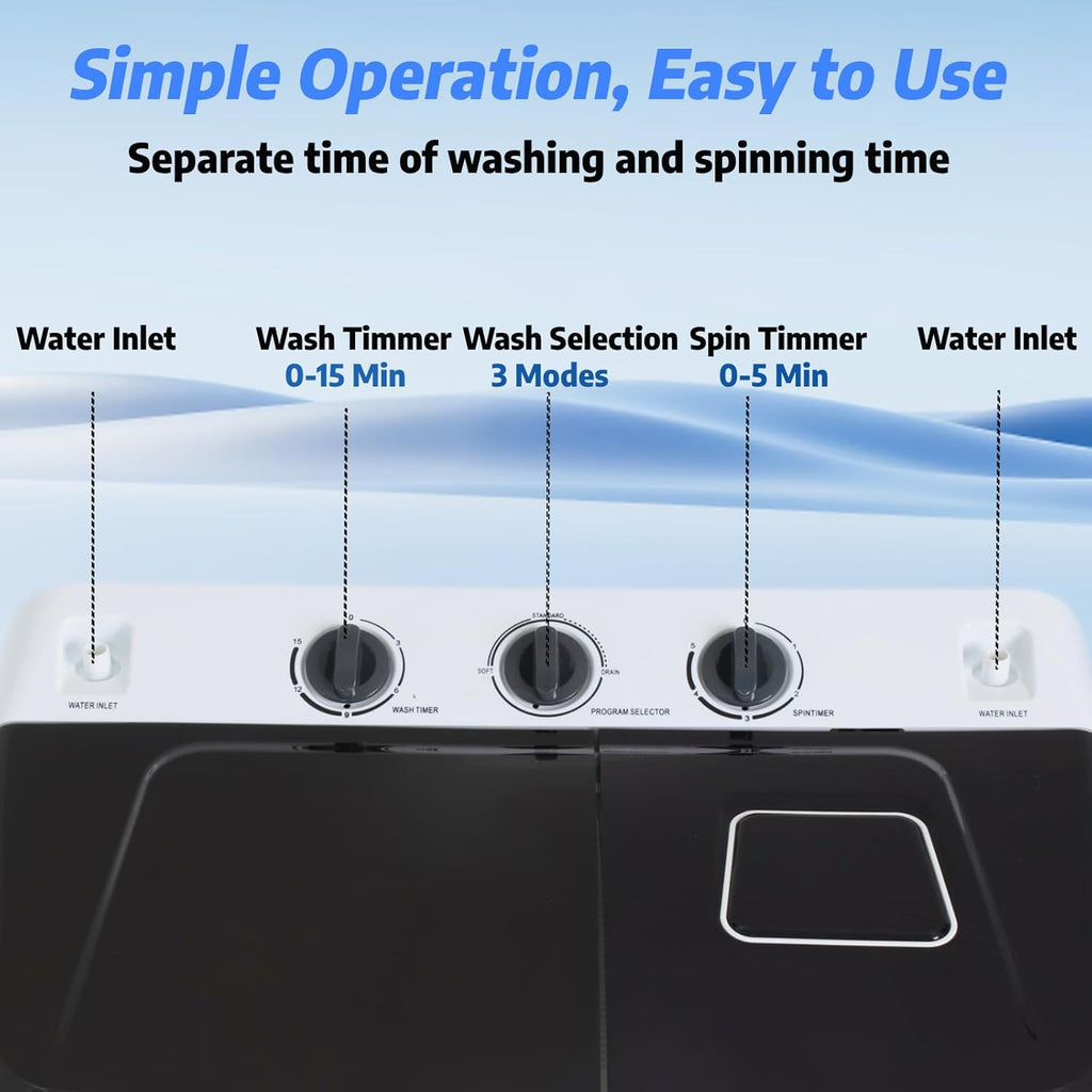Portable 30Lbs Twin Tub Washing Machine Washer and Dryer Combo, Compact Laundry Machine with Drain Pump, Time Control
