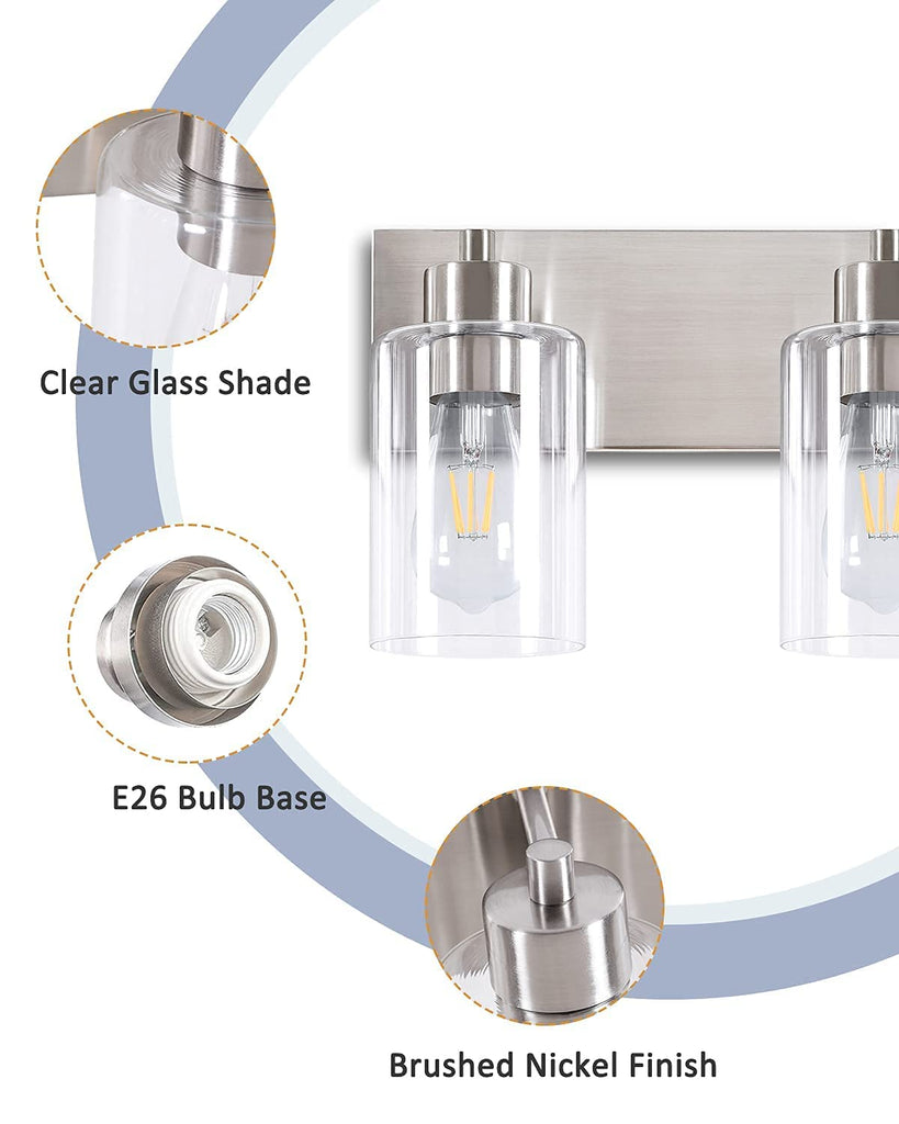 Brushed Nickel Bathroom Vanity Lights 3-Light, Clear Glass Shade
