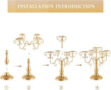 15.3in Gold Candelabra Centerpieces for Tables, 5 Arm Crystal Candelabra for Pillar Candles, Metal Candelabra Candle