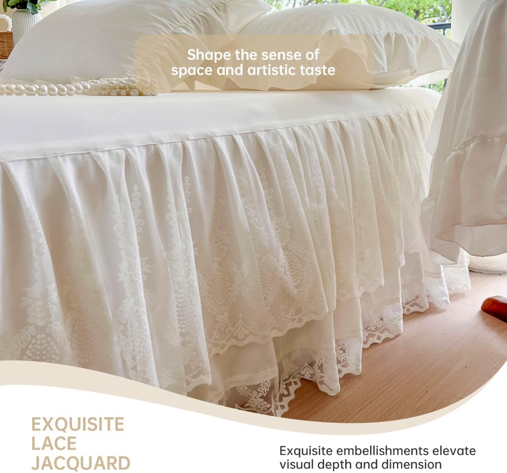 Floral Stereo Lace Bed Skirt for King Bed - 17in. Drop, Dust Ruffle Bedskirt Anti Wrinkle & Fade Resistant