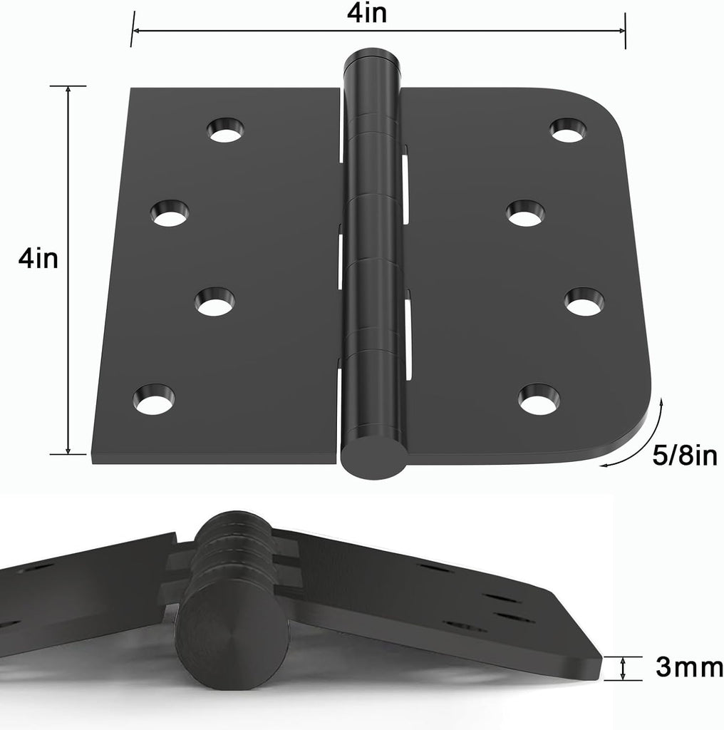 Door Hinge, 3-Pack Matte Black Door Hinges 4-inch Stainless Steel Hinges Ball Bearing Silent Hinge Interior Door