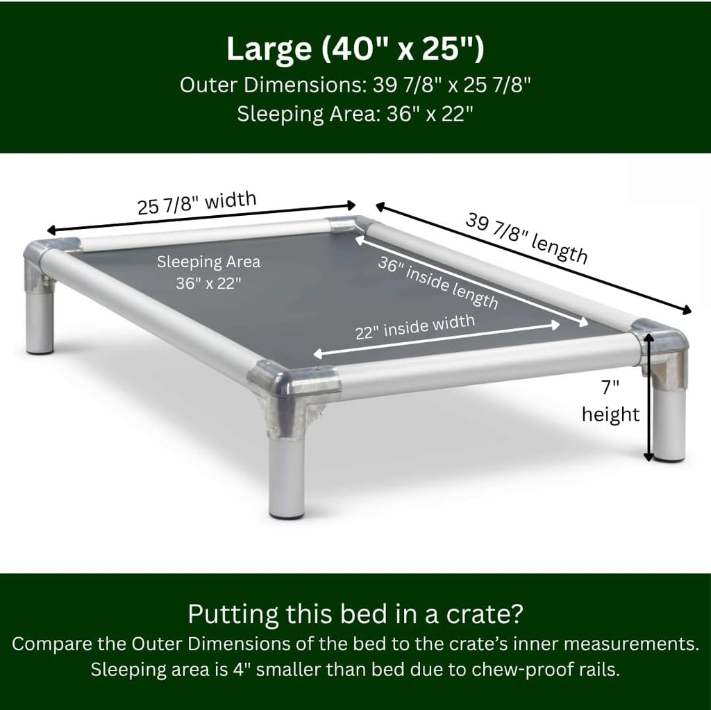 Chewproof Elevated Dog Bed - Silver Aluminum - - Heavy Duty Vinyl - Smoke