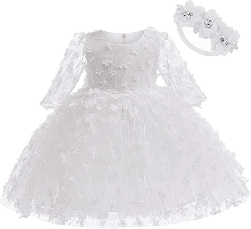 Baby Bowknot Flower Dresses Toddler Baptism Christening Dress