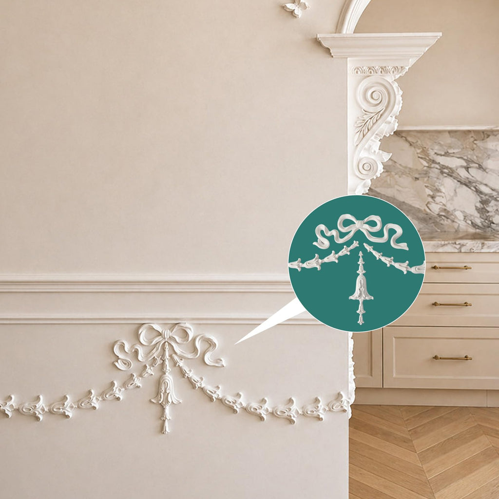 White Acanthus Leaf PVC Carved Applique Onlay 8.07 x 3.15IN