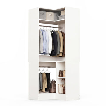 Corner Closet System with Shelves, 33.5'' Corner closet organizer System with Hanging Rods, Wood Walk in Closet