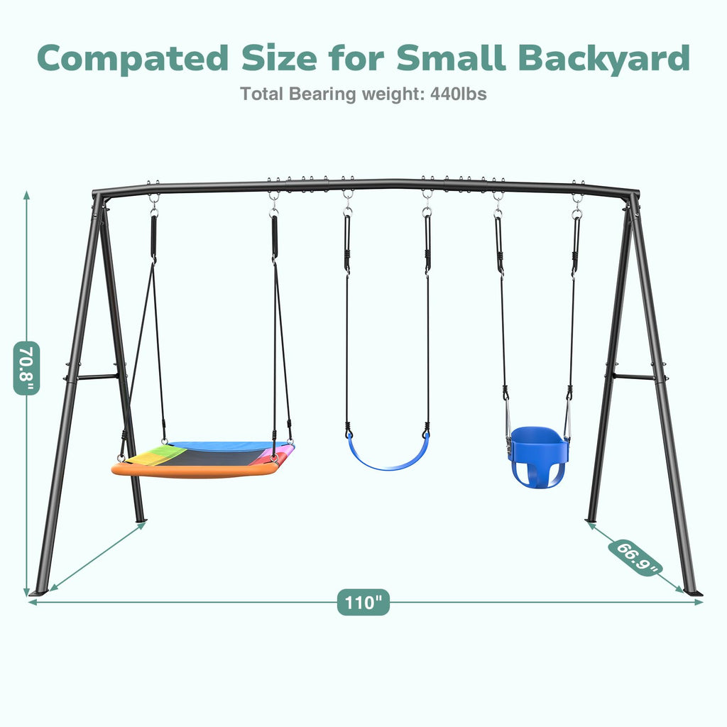 3 in 1 Swing Set for Backyard with Toddler, Platform and Belt Swing