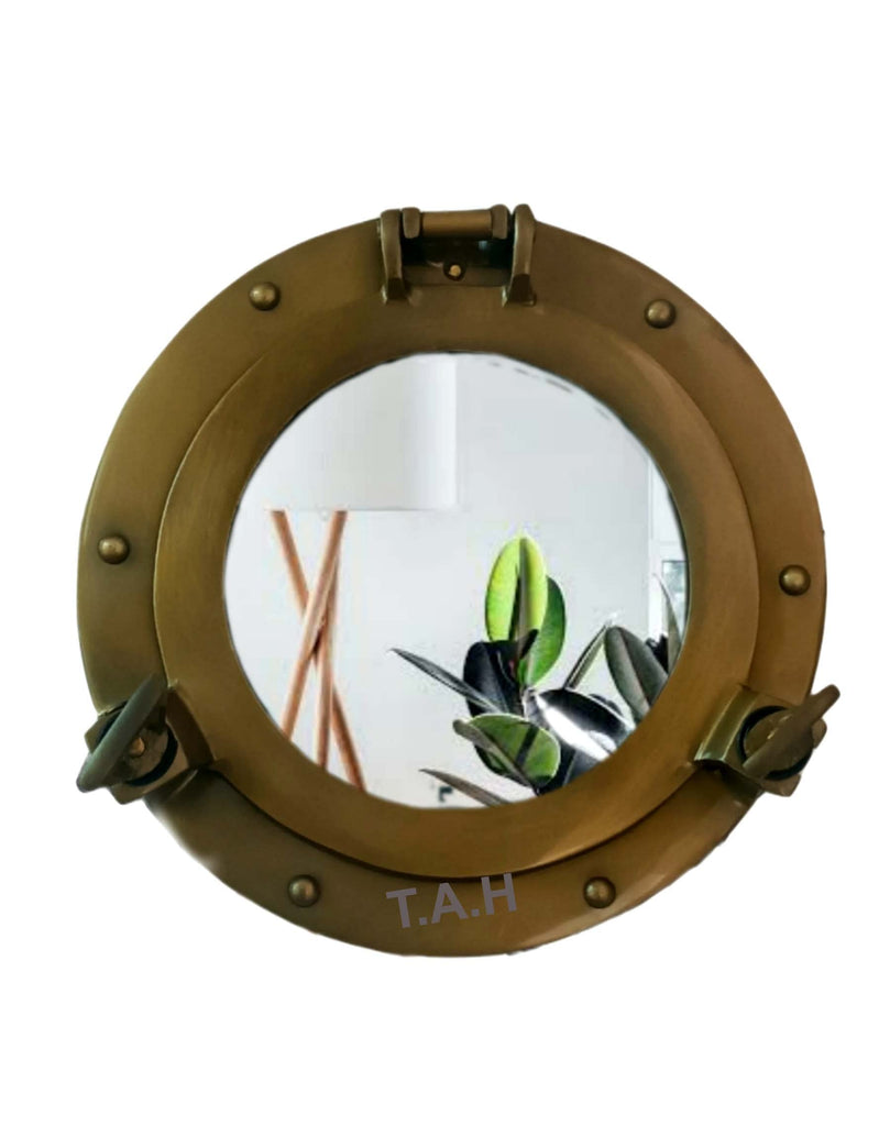 Antique Brass 9 Inch Mirror Porthole Wall Hanging Nautical Home Decorative Gift