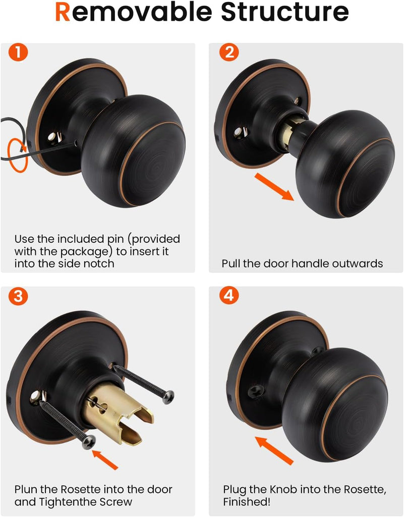 1 Pack Oil Rubbed Bronze Door Knob Dummy, Half Bronze No-Turning Dummy Closet Doors Single-Sided Door Locks (2