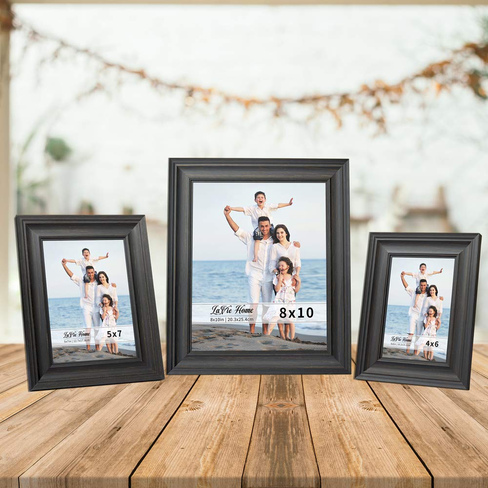 5x7 Picture Frames (3 Pack, Black Wood Grain) Rustic Photo Frame Set with High Definition Glass for Wall Mount &