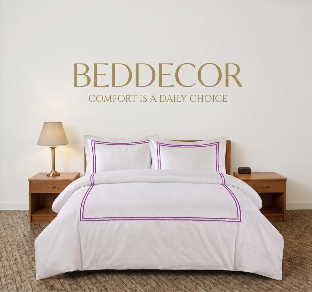 Luxury 400-TC Egyptian Cotton Embroidered Duvet Cover Set with Beautiful 2-Stripe Embroidery(Plum, Oversize)