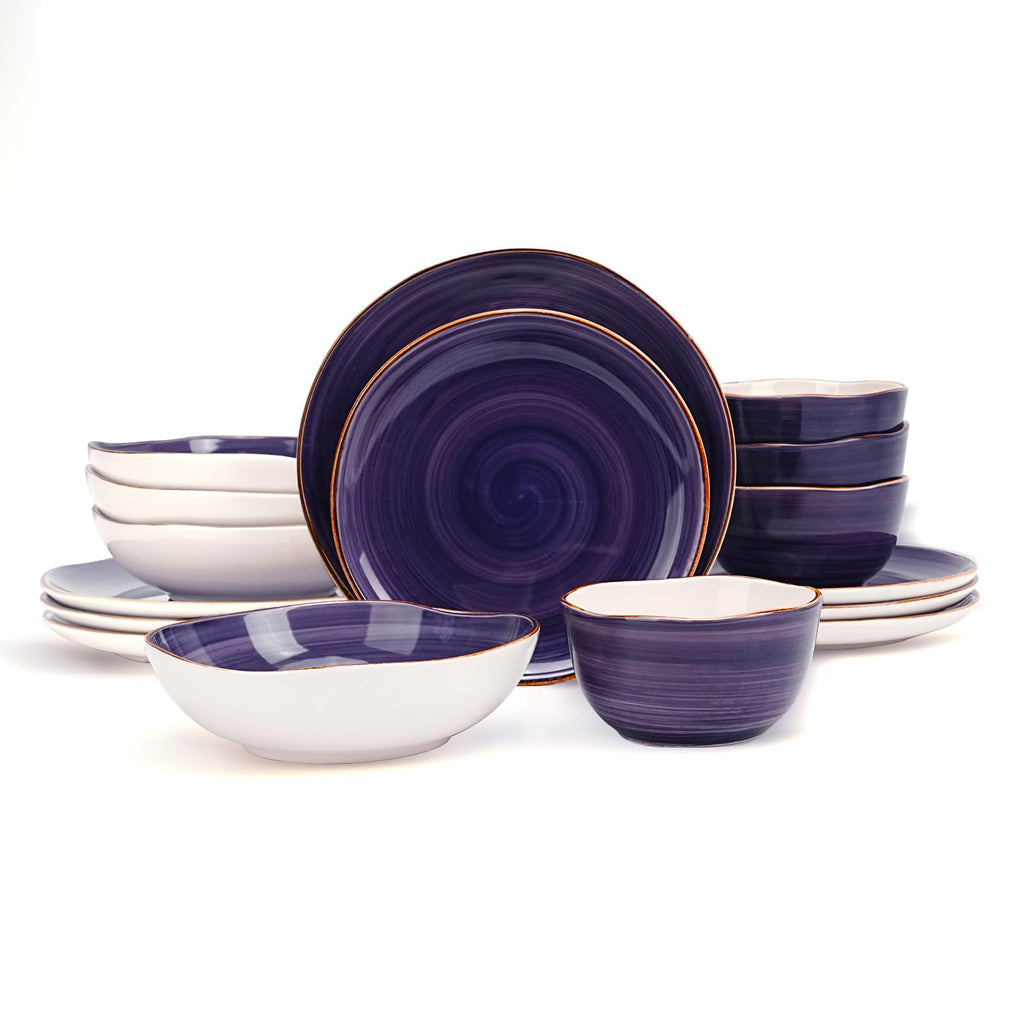 Highland 16-Piece Dinnerware Set Service for 4, Organic Shape Stoneware Plates and Bowls Set, Scratch Resistant