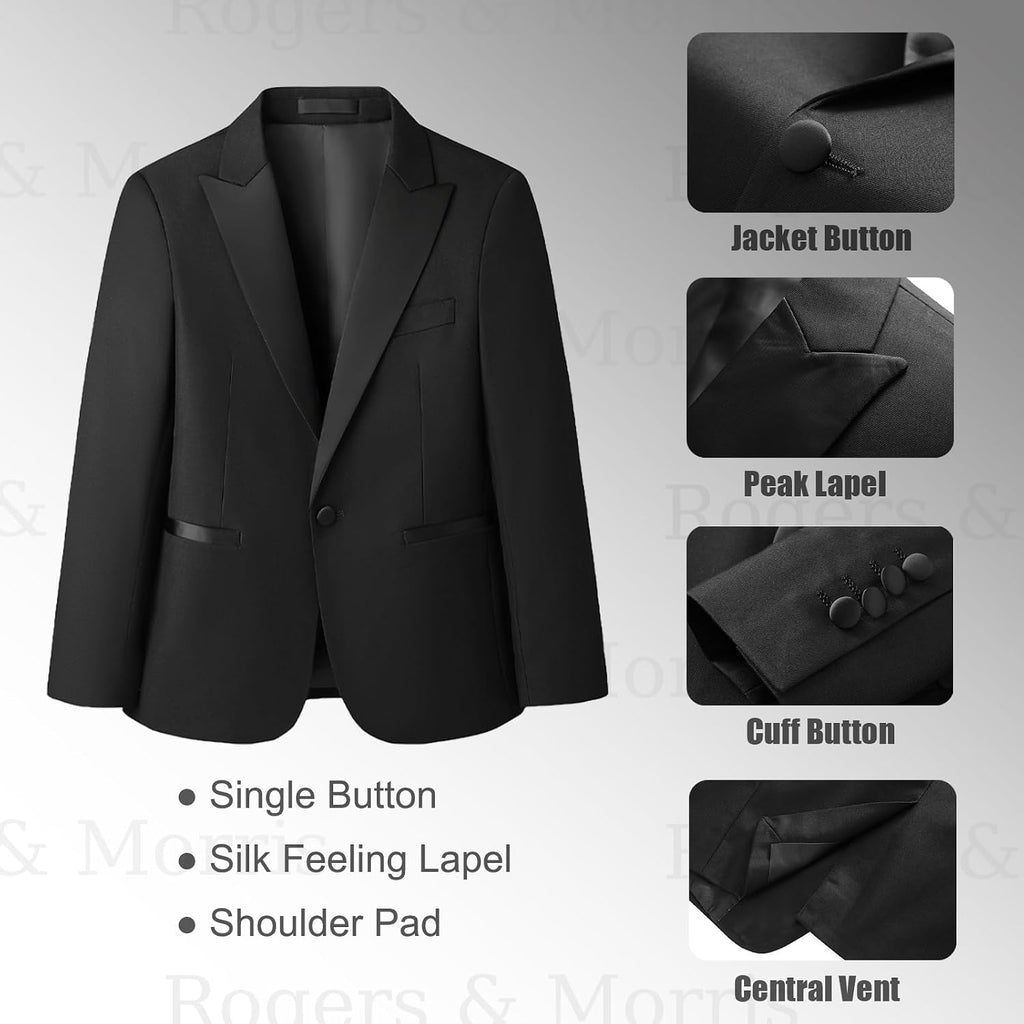 Boys 3 Piece Tuxedo Suit Set Kids Slim Fit Ring Bearer Formal Outfit
