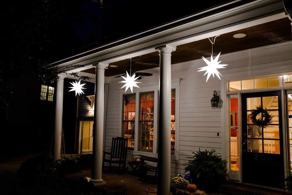 Large 18" Easy Assembly Warm White LED Moravian Star - Hanging Outdoor Christmas Light - Use as Holiday Decoration