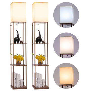 Floor Lamp with Shelves, Modern Square Standing Lamp with 3 Color Temperature Bulb, Corner Display Bookshelf Lamp