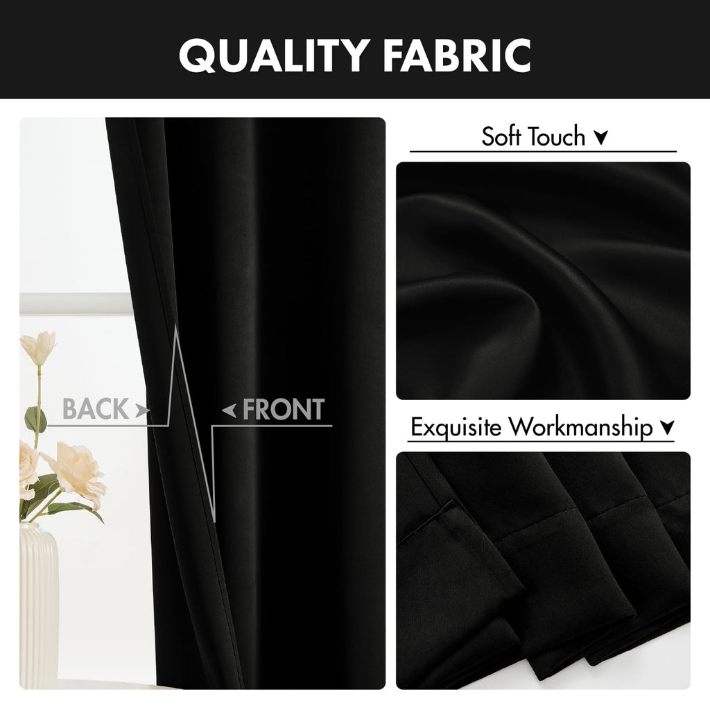 Black Blackout Curtains 63 Inch Length Set of 4 Panels