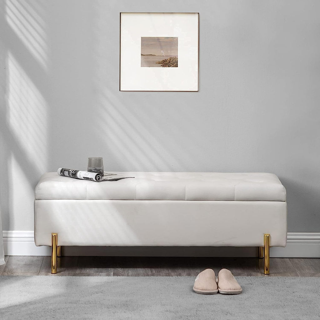 Ottoman with Storage Bech, Foot Rest Stool, 45.6 Inch Velvet Upholstered Storage Bench Tufted Settee, Folding Pouf