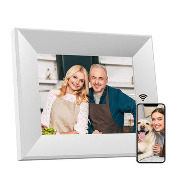 8-Inch Digital Picture Frame with WiFi, Wood Finish Frame Smart Photo Frame HD IPS Touch Screen with 16GB Storage