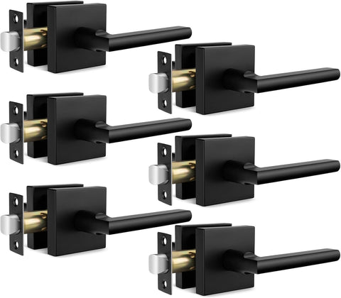 Black Door Handles Interior, Passage Matte Black Closet Door Handles, Square Black Door Lever Interior (6 Pack)