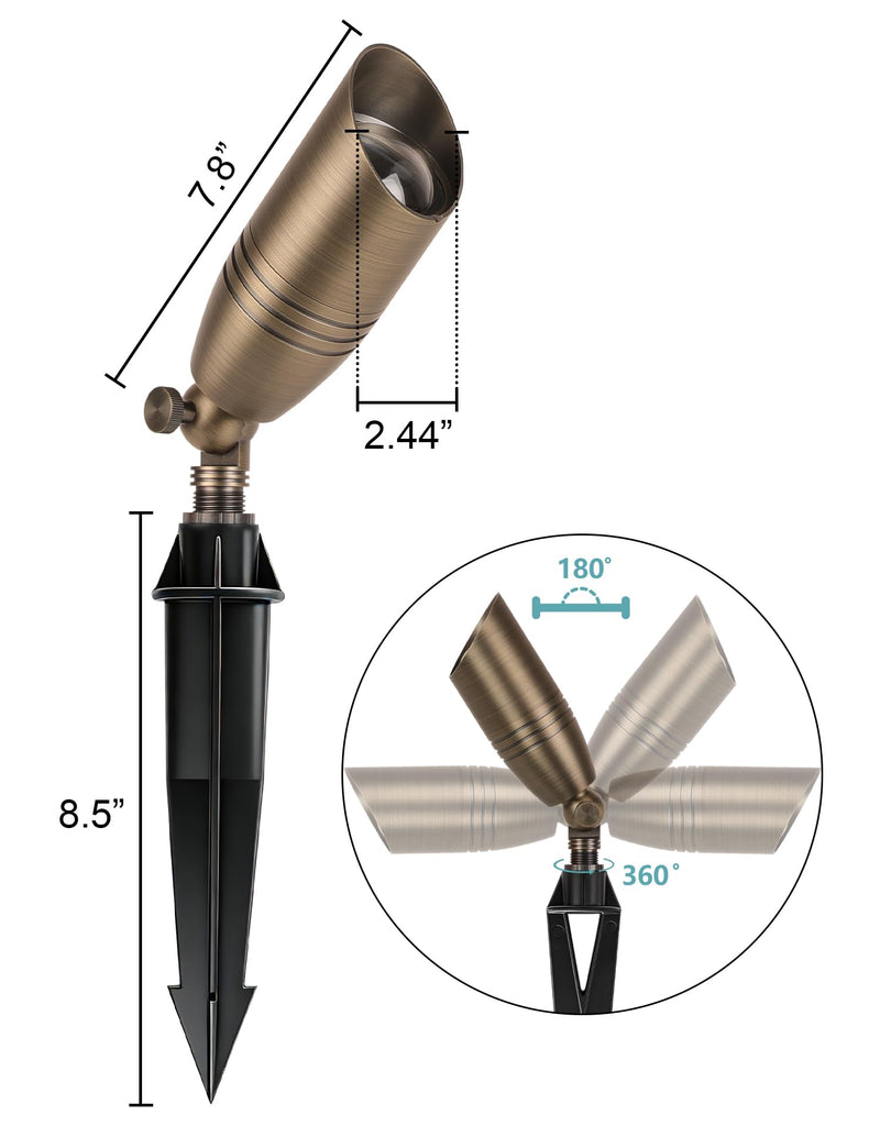Solid Brass Outdoor Landscape Spotlights with 5W 2700K MR16 Bulb,6 Pack