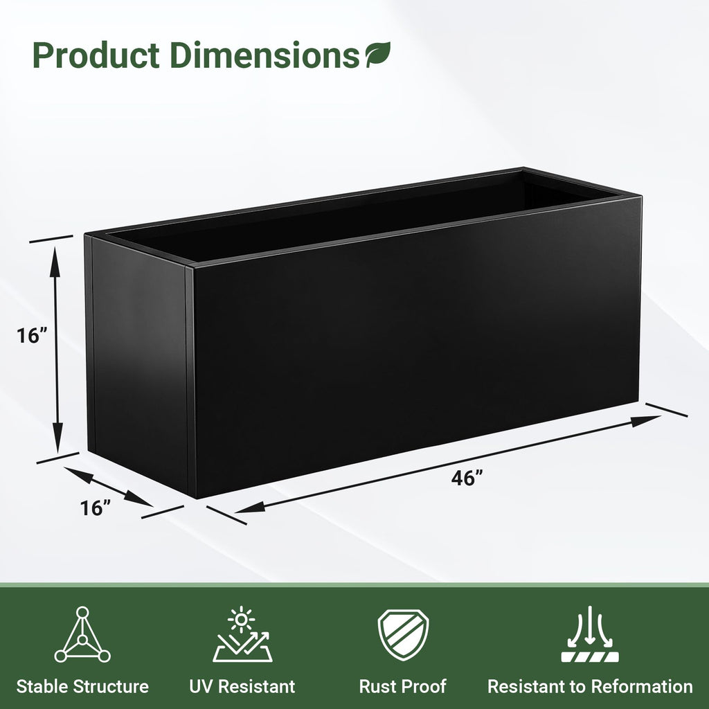 Metal Planter Box 46" x 16" x 16", Tall Rectangle Planter Box