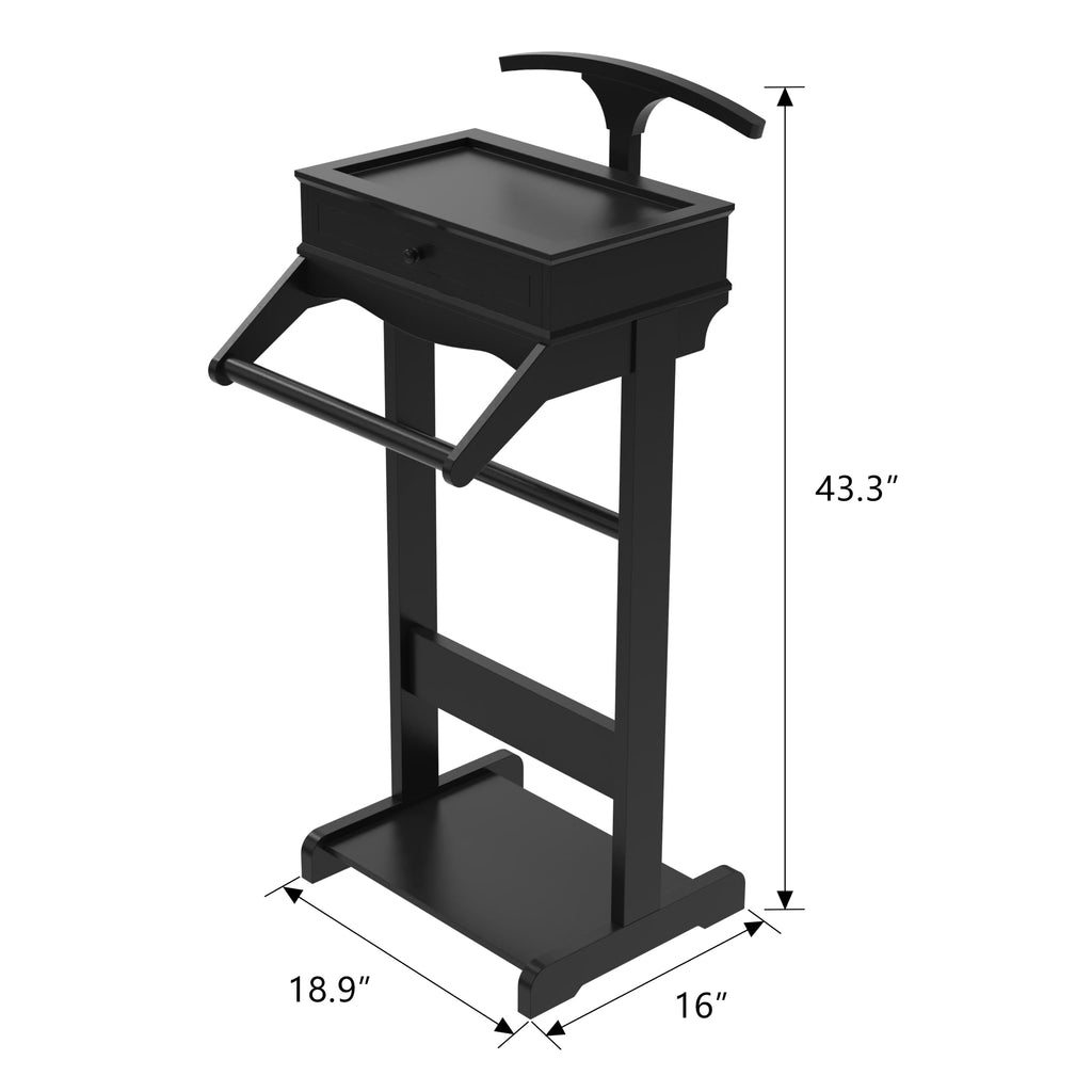 Suit Valet Stand for Men, Wooden Clothes Rack with Drawer & Coat Hanger