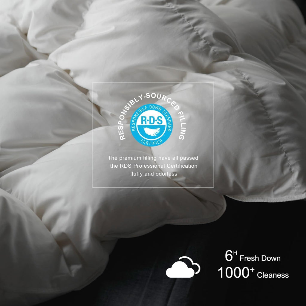 Premium Feathers Down Duvet Insert Comforter Oversized King All Season Medium Warmth White 100% Cott