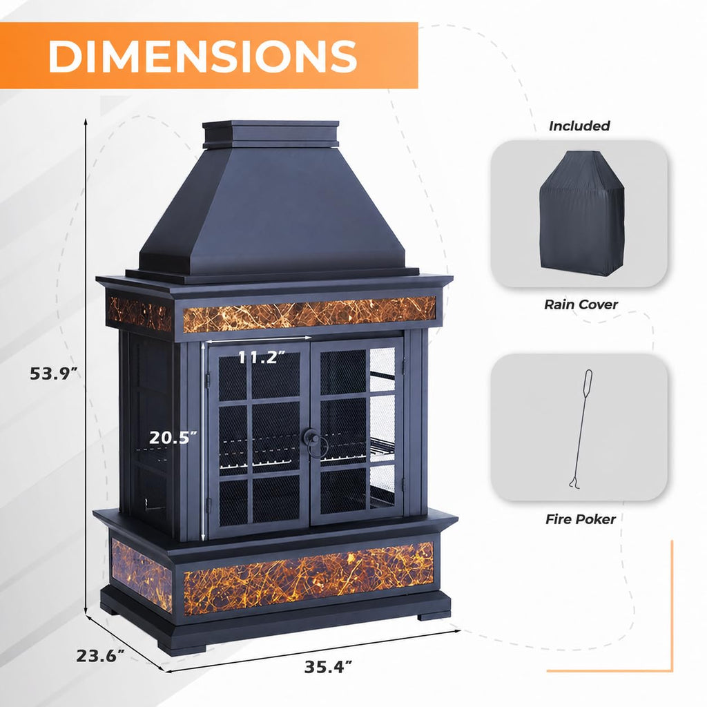 57-Inch Wood-Burning Outdoor Fireplace, Wood Grain