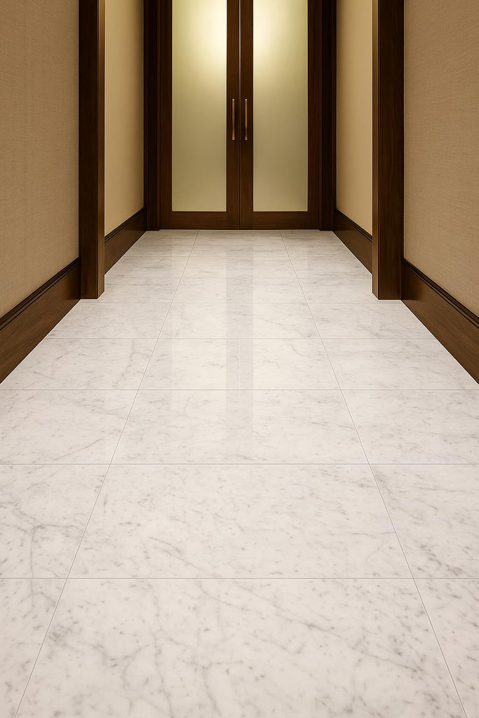 Bianco Carrara White Italian Polished Marble Tile - Premium Natural Stone, Wall & Floor Use (12x24 Inch, 1 piece