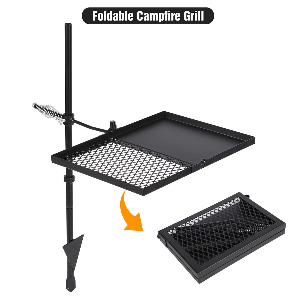 Swivel Campfire Grill Grate and Griddle, Adjustable Fire Pit Grill Grate Over Fire Pit, Camp Fire Cooking Grate with