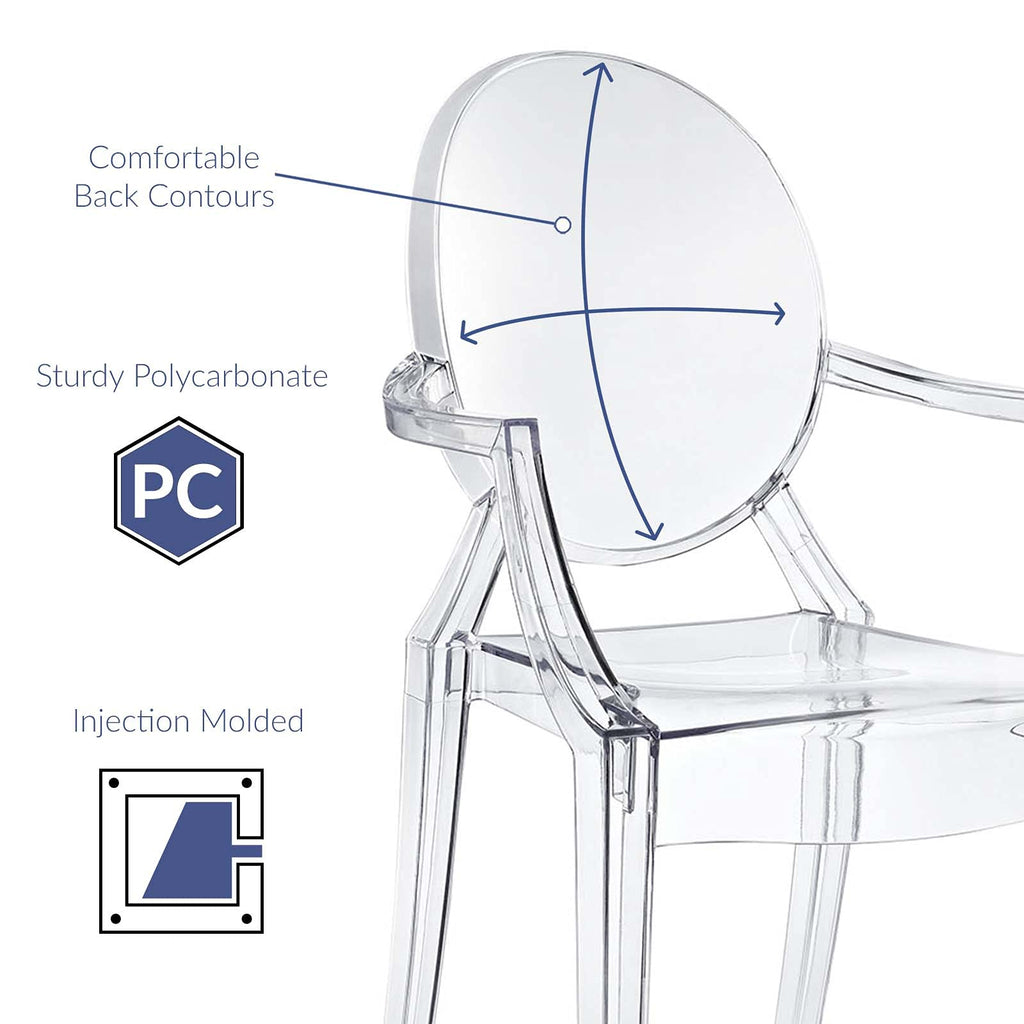 Casper Modern Acrylic Stacking Kitchen and Dining Room Arm Chair in Clear - Fully Assembled