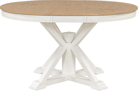 Extendable Round Dining Table for 4-8, Farmhouse 42"-54'' Expandable Kitchen Table with Removable Leaf and Pedestal
